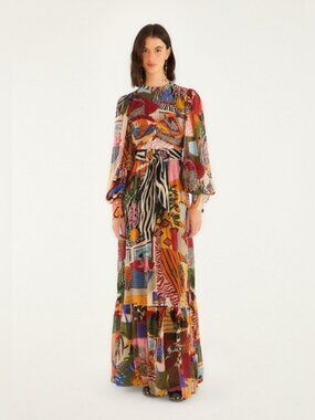 farm rio turquoise richelieu maxi dress Farm Rio Richelieu Maxi Dress - Blue